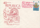 28764- REPUBLIC ANNIVERSARY, COAT OF ARMS, INDUSTRY, PHILATELIC EXHIBITION, SPECIAL COVER, 1987, ROMANIA - Covers & Documents