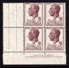 Australia 1951 King George VI 31/2d Brown-purple Authority Imprint Block Of 4 MNH - Ongebruikt