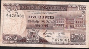 MAURITIUS P34  5 RUPEES  1985 #A/1 FIRST PREFIX !  Signature 5    FINE +.  NO P.h. - Mauritius