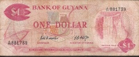 GUYANA  P21e  1  DOLLAR  1966  Signature 5 FINE - Guyana