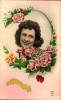 N°150 NNN 322 SAINT NICOLAS FEMME DANS MEDAILLON ROSES ET COEURS ER PARIS 68 - Saint-Nicolas