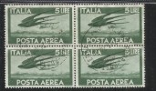 ITALIA REPUBBLICA ITALY REPUBLIC 1962 POSTA AEREA AIR MAIL DEMOCRATICA LIRE 5 STELLE STARS QUARTINA USATA USED OBLITERE´ - Poste Aérienne