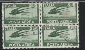 ITALIA REPUBBLICA ITALY REPUBLIC 1962 POSTA AEREA AIR MAIL DEMOCRATICA LIRE 5 STELLE STARS QUARTINA USATA USED OBLITERE´ - Luftpost