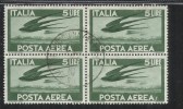 ITALIA REPUBBLICA ITALY REPUBLIC 1962 POSTA AEREA AIR MAIL DEMOCRATICA LIRE 5 STELLE STARS QUARTINA USATA USED OBLITERE´ - Poste Aérienne