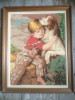 - Canevas - Cadre Bois - L'enfant Et Le Chien - 53 X 42 Cm - Tappeti & Tappezzeria