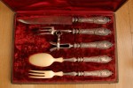 Service à Découper Gigot En Argent Ravinet Denfert 5 Pièces Monogramme & Coffret - Silverware