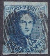 België 1851/54 Leopold I Medaillons 20 Centimes Blauw Ongetand Michel 4 B Y Gestempeld - 1851-1857 Medaillen (6/8)