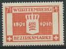 1916 GERMANIA ANTICHI STATI WURTTEMBERG TRONO 7 1/2 P MH * - W247 - Nuevos