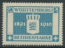 1916 GERMANIA ANTICHI STATI WURTTEMBERG TRONO 20 P MH * - W247 - Neufs