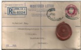 REINO UNIDO ENTERO POSTAL CERTIFICADO 1937 LONDON A WURTTEMBERG SELLO PERDIDO - Cartas & Documentos