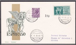 1968 Italia Italy Repubblica STORIA POSTALE Busta Illustrata ESPRESSO L.150+25  Viaggiata Espresso 180 - Eilpost/Rohrpost