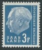 1957 GERMANIA SARRE PRESIDENTE HEUSS 3 F MH * - G45 - Unused Stamps