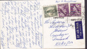 Australia PPC Collins Street Melbourne VIC. Rose Colorcard No. 104 AIR MAIL Par Avion Label MELBOURNE 1953 (2 Scans) - Cartas & Documentos