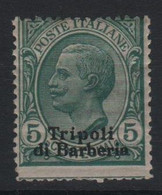 1909 Tripoli Di Barberia  5 C. Verde  MLH - Emissioni Generali