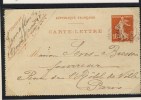 ENTIER POSTAL # CARTE LETTRE  # SEMEUSECAMEE # 10 CENTIMES ROUGE  # ANNEE 1911 # - Letter Cards