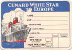 04201 "QUEEN ELIZABETH - CUNARD WHITE STAR TO EUROPE - ETICHETTA BAGAGLI  - LUGGAGE LABEL".  ETICHETTA ORIGINALE - Sonstige & Ohne Zuordnung