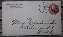 Entier Postal Pour New-York Oblitération Columbus 1884 - ...-1900