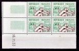 France  964 Aviron Bloc De 4 Coin Daté 16 11 53 Neuf ** TB MNH Sin Charnela Cote 50 - 1950-1959