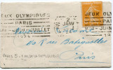 FRANCE THEME J. O. LETTRE AVEC OBLITERATION PARIS 2 JANV 24 + FLAMME "JEUX OLYMPIQUES PARIS MAI - JUIN - JUILLET 1924" - Ete 1924: Paris