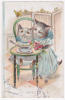 Carte Illustrée - Chats Humanisés "Le Déjeuner" à Table - Circulé 1906 - Animaux Habillés