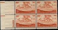 Plate Block -1954 USA Kansas Territory 100th Ann. Stamp Sc#1061 Wheat Field Pioneer Wagon Horse Ox Cow Farm - Plattennummern