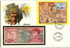 A145 - MEXIKO - Banknotenbrief Mit 20 Pesos Und Briefmarken-Block - Mexico