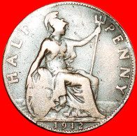 ★MISTRESS OF SEAS: UNITED KINGDOM★ HALF PENNY 1912! INTERESTING TYPE★NO RESERVE! GEORGE V (1911-1936) - C. 1/2 Penny