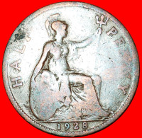 * MISTRESS OF SEAS: GREAT BRITAIN  HALF PENNY 1928! GEORGE V (1911-1936) INTERESTING TYPE! LOW START NO RESERVE! - C. 1/2 Penny