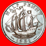 * SHIP (1937-1970): GREAT BRITAIN  HALF PENNY 1951! GEORGE VI (1937-1952) LOW START NO RESERVE! - C. 1/2 Penny