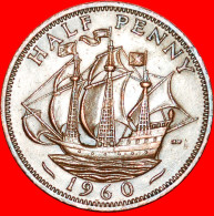 * SHIP (1937-1970): GREAT BRITAIN  HALF PENNY 1960! ELIZABETH II (1953-2022)  LOW START NO RESERVE! - C. 1/2 Penny