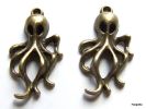 4 Breloque Pieuvre Poulpe Bronze Sans Nickel Ni Plomb Environ 30x16x5mm - Perle