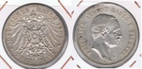 ALEMANIA  DEUTSCHES REICH 3 MARK SACHSEN 1909 PLATA SILVER S - 2, 3 & 5 Mark Argent