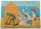 CPA " NE POUSSEZ PAS C EST PERMANENT ! "  ILLUSTRATEUR DUBOUT LA PLAGE NUE NUDISME CABINE STRIPTEASE - Dubout