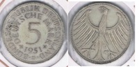 ALEMANIA 5 DEUTSCHE MARK  1951 D PLATA SILVER R - 5 Mark