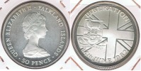 ISLAS MALVINAS 50 PENCE 1982 PLATA SILVER R - Colonies