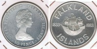 ISLAS MALVINAS 50 PENCE 1983 PLATA SILVER R - Colonies