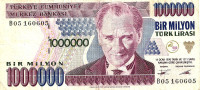 TURKEY 1.000.000 LIRASI RED MAN FRONT & LANDSCAPE BACK DATED LAW OF 1970 (1995) P209 F+ READ DESCRIPTION CAREFULLY !! !! - Turquie