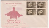 Block Of 4 On FDC, Dr. Martin Luther King, United States, USA, Famous Poeple, Nobel Prize, India 1969 - Martin Luther King