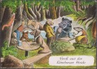 Allemagne Vers 1960. Carte Postale, Dessin. Animaux Jouant Aux Cartes. Chiens, Rat, écureuil, Sanglier, Kangourou, Cerf - Cartes à Jouer