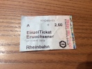 Ticket De Transport (train) VVR (Verkelnsverbund Rhein Ruhr) "Einzel Ticket Erwachsener - Rheinbahn" Allemagne - Europe