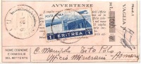 VAGLIA POSTALE Originale Del 1936 Spedito In Eritrea - Cheques En Traveller's Cheques