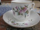 Ancienne Tasse à Café Avec Soucoupe Porcelaine Décor Fleurs Et Oiseau + Dorures  TBE - Kopjes