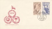 Delcampe - Czechoslovakia / First Day Cover (1958/01 A) Praha 3 (c): Sports 1958 (czechoslovak Flag) - Briefe