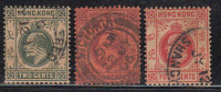 3v Used Edward, Hong Kong  1904, 1907 Multi Crown - Oblitérés