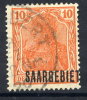 SAAR 1920 (April) Overprint  On 10 Pfg. With Offset On Back, Used  Michel 45 - Gebruikt