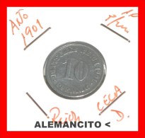 ALEMANIA - IMPERIO  DEUTSCHES REICH  AÑO 1901-D - 10 Pfennig