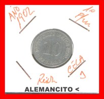 ALEMANIA - IMPERIO  DEUTSCHES REICH  AÑO 1902-J - 10 Pfennig