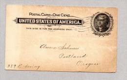 ** VERY OLD POSTAL CARD USA 1902, Stationery 1c, JEFFERSON Portland To Portland - 1901-20