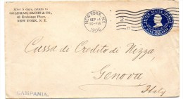 ** USA POSTAL HISTORY, STATIONERY 5c, 1906, From NEW YORK To GENOVA - 1901-20