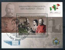 2011 San Marino, Foglietto Congiunta  "Garibaldi A San Marino" Con Annullo Ufficiale - Hojas Bloque